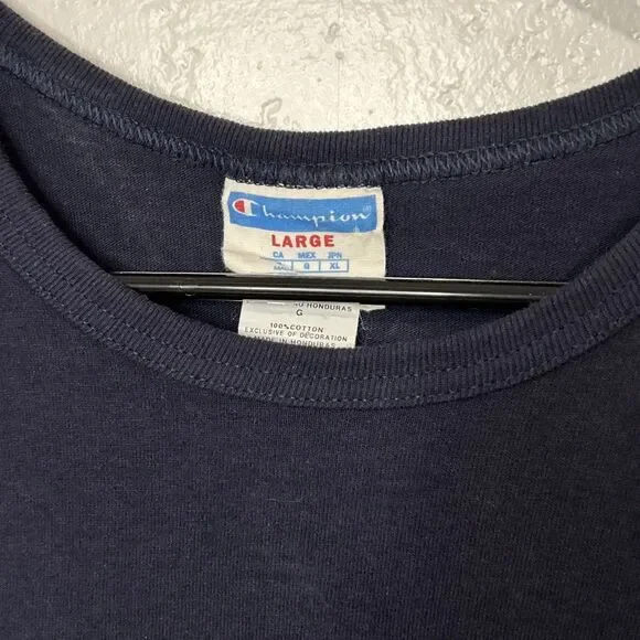 Vintage Champion T-Shirt Large Navy Blue Embroidered Logo - Picture 4 of 5